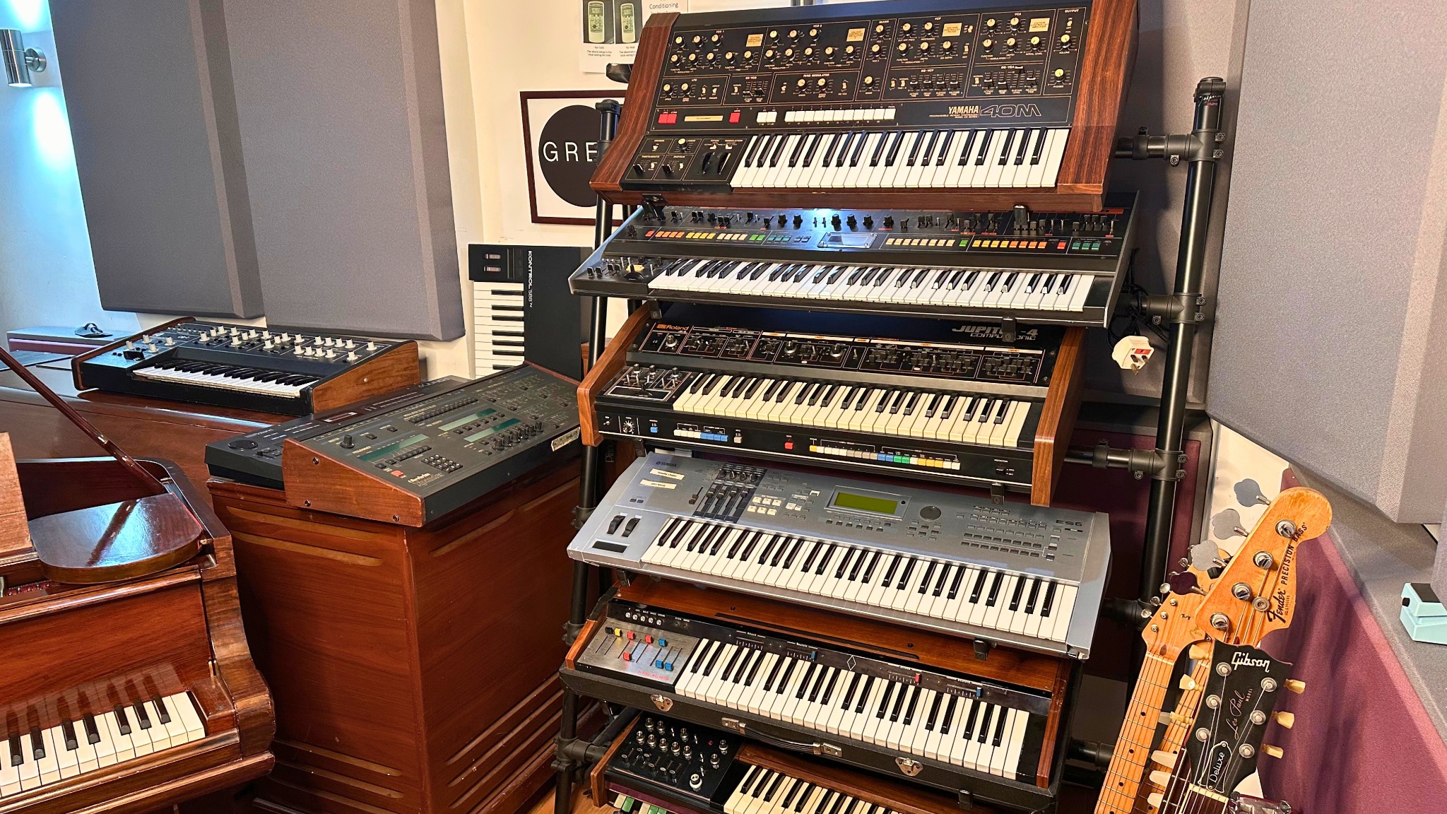 Vintage keyboards and guitars at Greystoke Studio